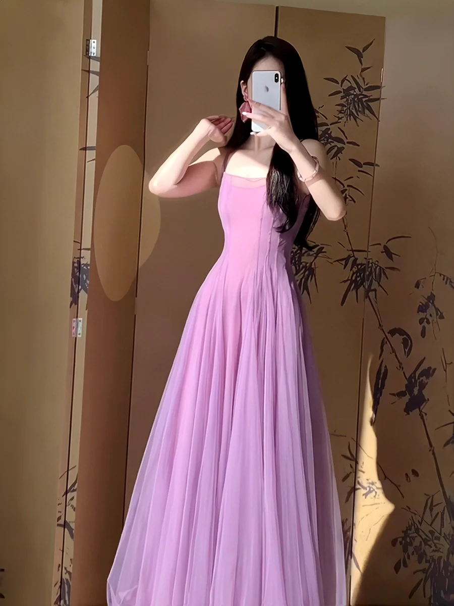 A Line Purple Tulle Long Prom Dress Sexy Evening Dresses