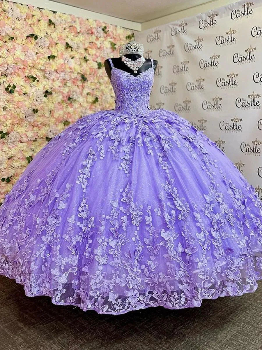 Purple princess ball gown quinceanera dress sweet 16 dress butterflies quinceanera dress