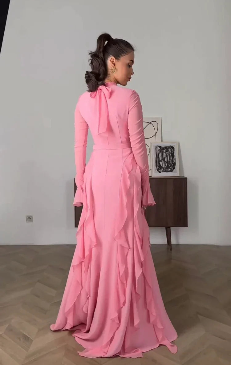 Ruffle Chiffon Women's Casual Dress Long Party Dress