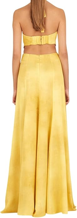 Pretty A line Halter Neckline Long Yellow Prom Dress Evening Dress Formal Dress