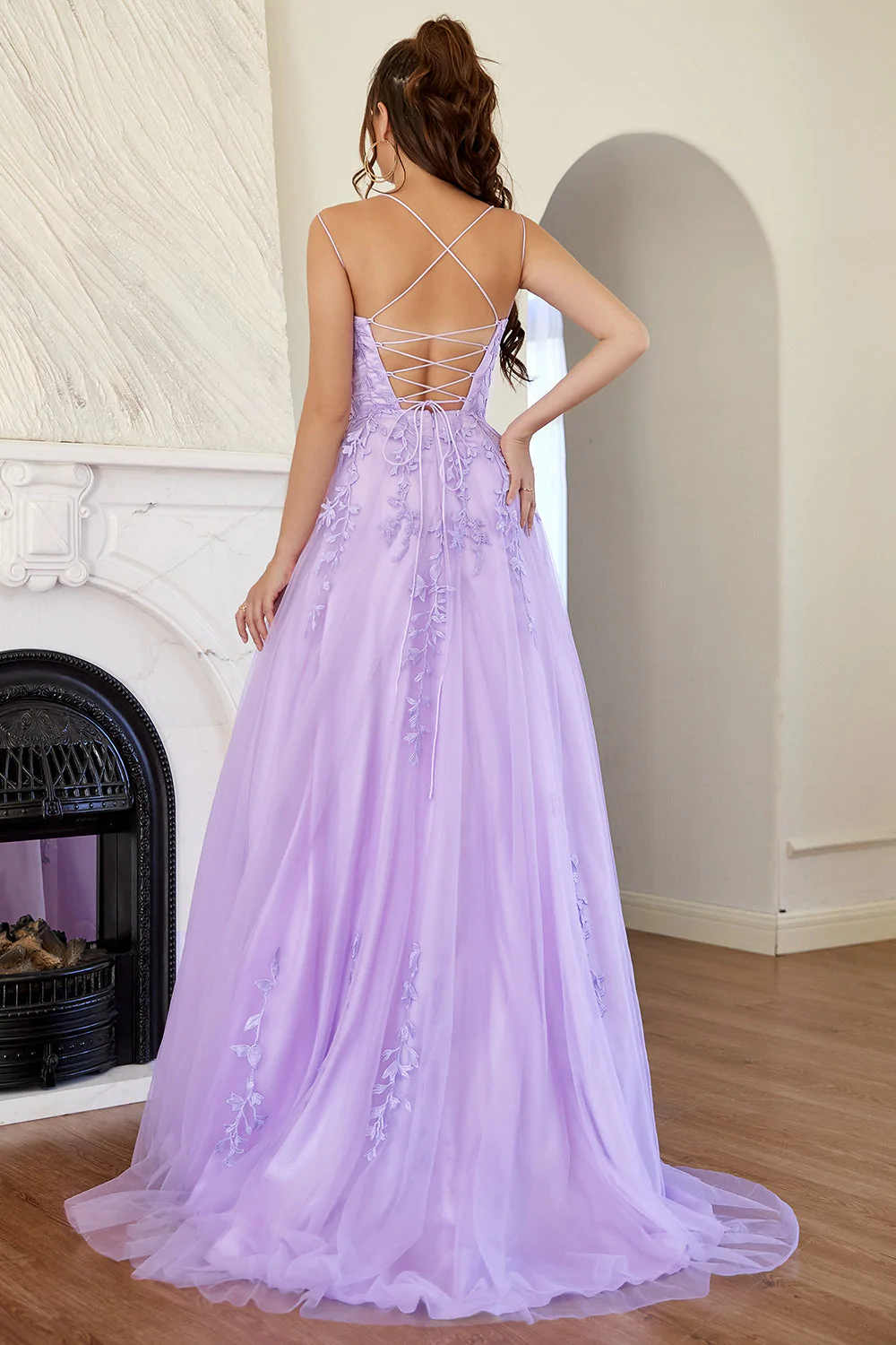 Elegant Lavender / Yellow A-line Prom Dress