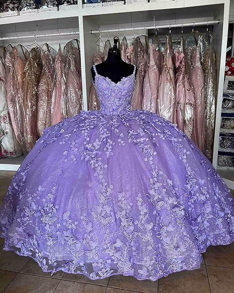 Purple princess ball gown quinceanera dress sweet 16 dress butterflies quinceanera dress