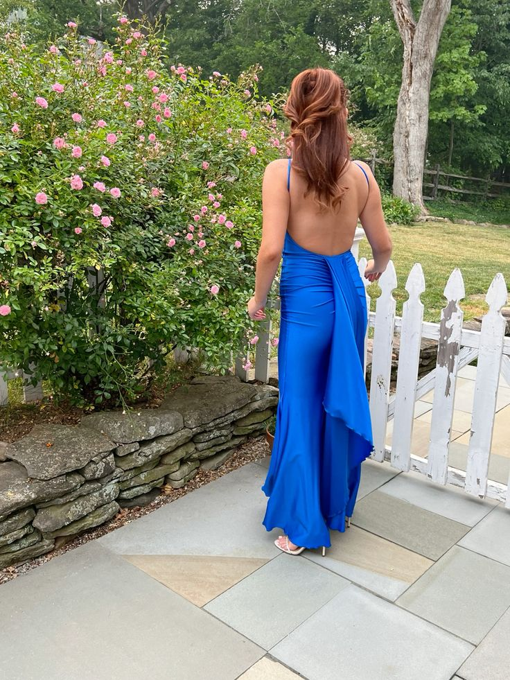 Elegant Royal Blue Mermaid Prom Dress,Backless Evening Dress