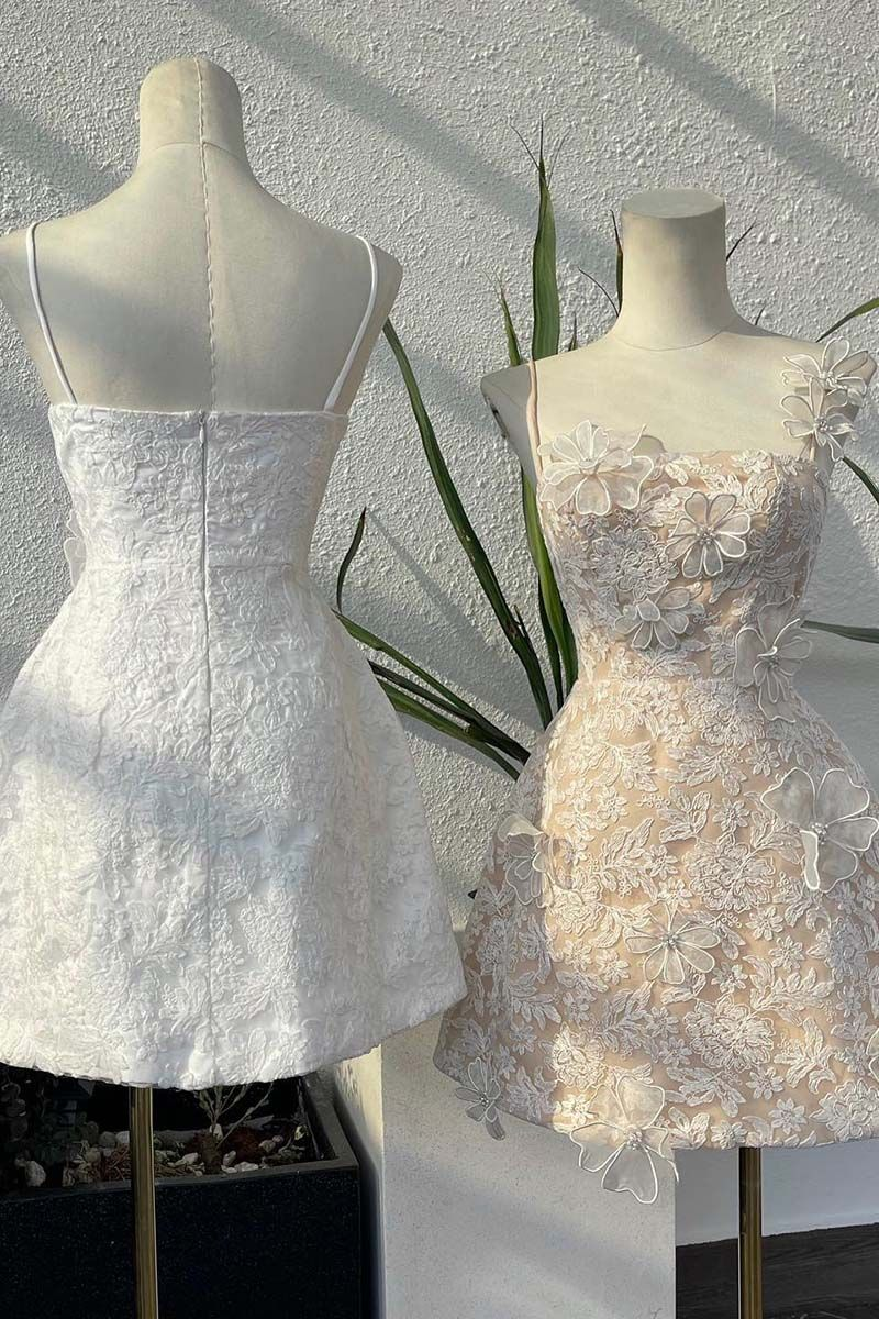 Spaghetti Straps Sleeveless Appliqued A-Line Mini Homecoming Dress