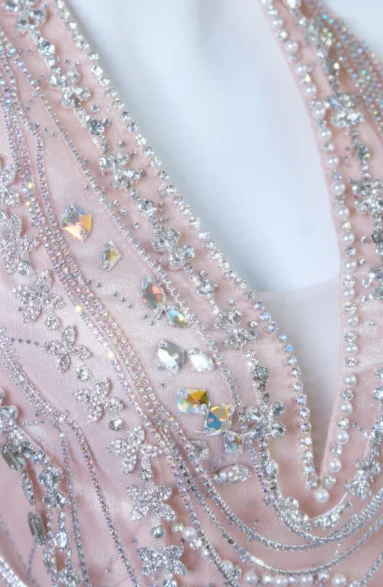 Mermaid Halter Light Pink Satin Beaded Long Prom Dress,Formal Evening Dress