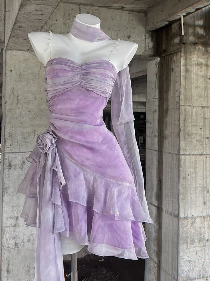 Elegant Spaghetti Straps Ruffles Lilac Cocktail Dress Homecoming Dress