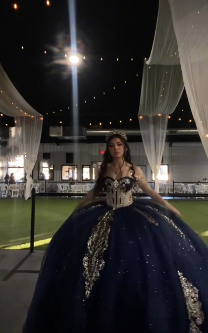 Gorgeous Navy Blue Off The Shoulder Tulle Sequin Sweet 16 Dress Formal Quinceanera Dress