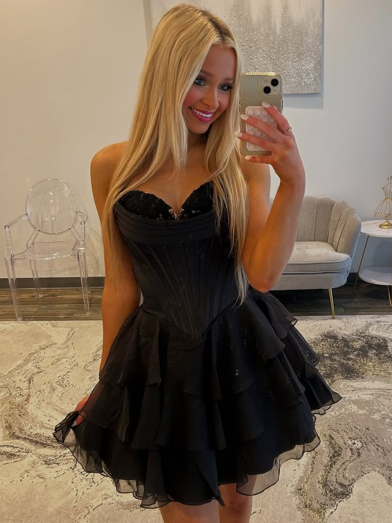 Gorgeous A Line Sweetheart Yellow Corset Homecoming Dress with Appliques Ruffles