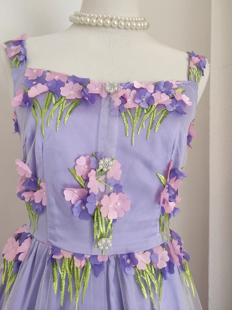 Cute A line Straps Sleeveless Lilac Floral Party Dress Short Birthday Outfits