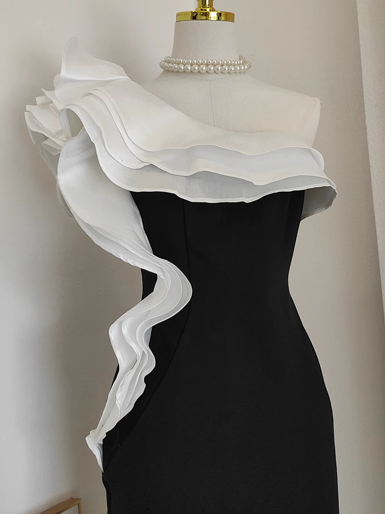 Sexy Sheath One Shoulder Satin Dinner Party Dresses Black Birthday Outfits