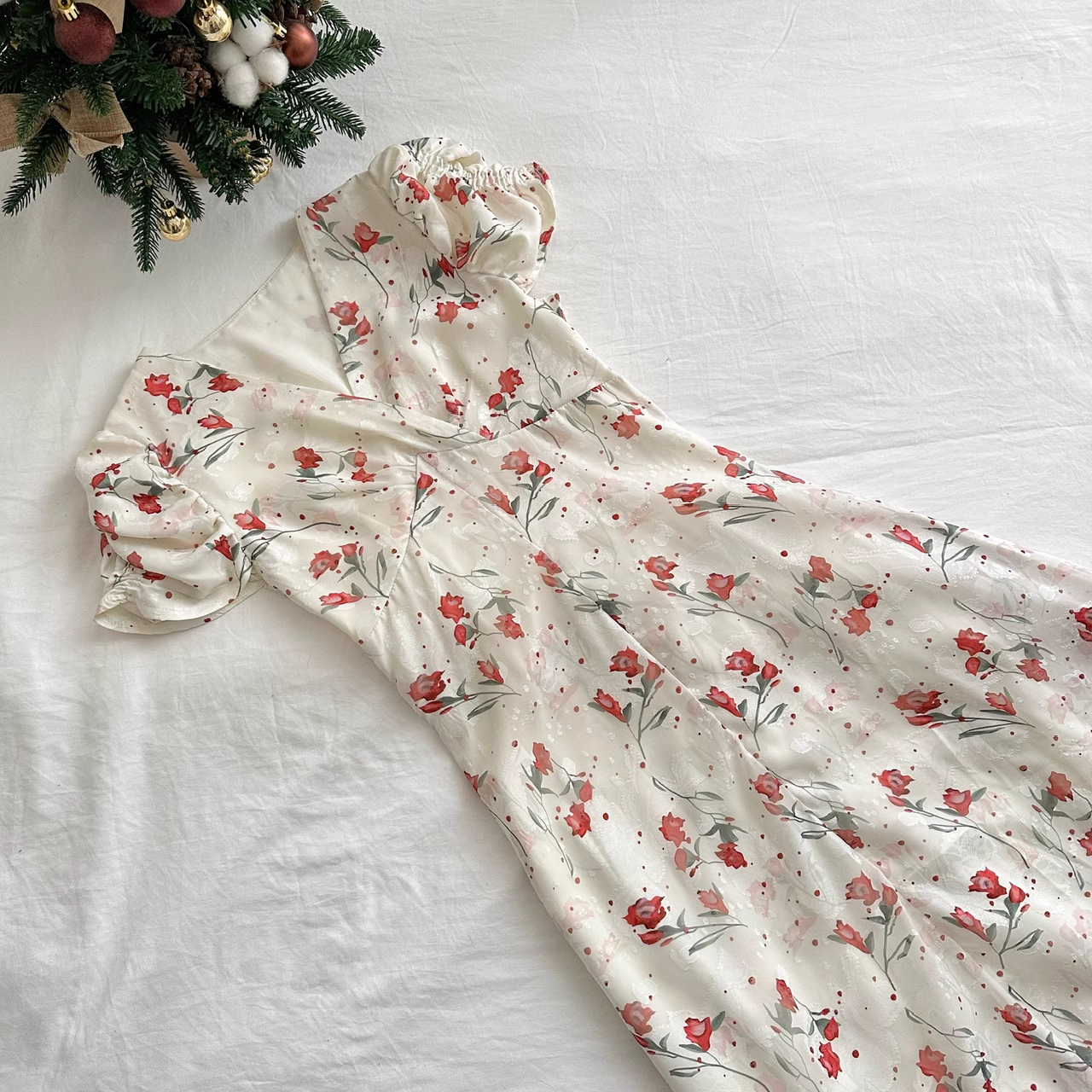 Cute A line V Neckline Short Sleeves Pink Floral Dress Beach Holiday Dresses