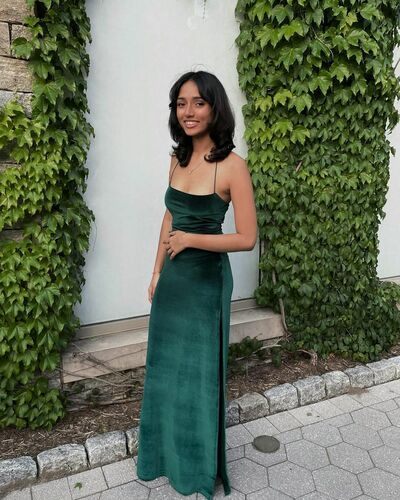 Vintage Green Slit Side Velvet Evening Dress Long Party Dress