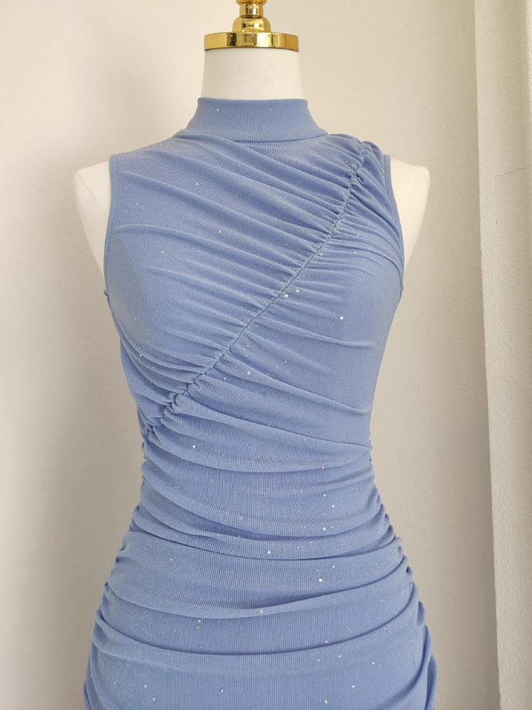 Sexy Sheath High Neckline Blue Ruffles Vacation Dresses Short Birthday Outfits
