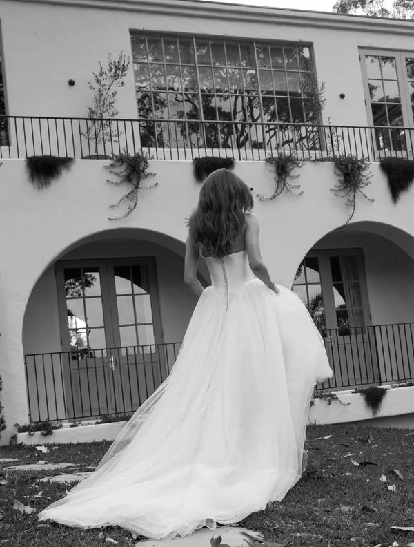 Charming Strapless Satin Tulle A Line Wedding Dress,White Prom Evening Dress