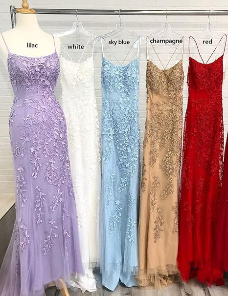 Pink Mermaid Lace Tulle Prom Dress Lace-up Back Evening Dress