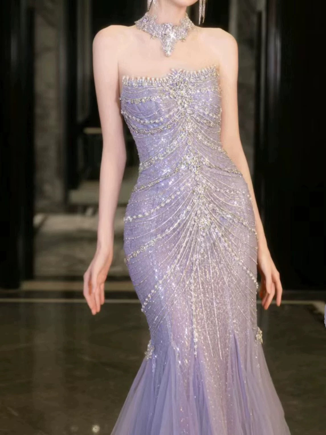 Pretty Mermaid Off The Shoulder Blue Tulle Silver Beads Long Prom Dresses Formal Evening Dress