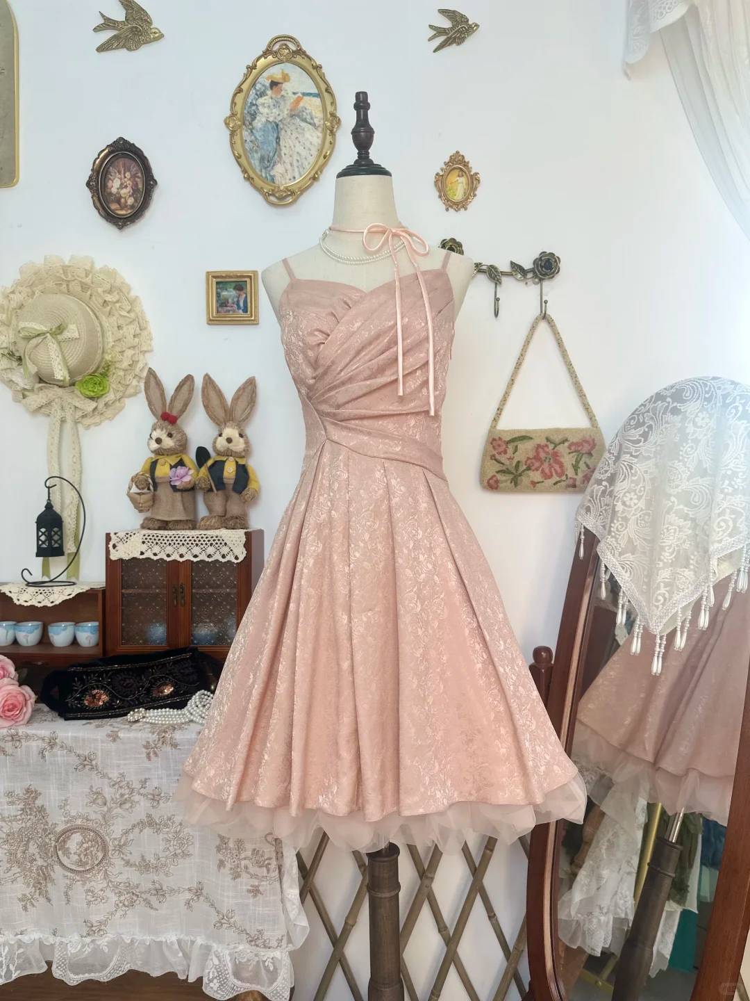 Pretty Spaghetti Straps Pink Satin Print Floral A Line Short Homecoming Dress Birthday Dress