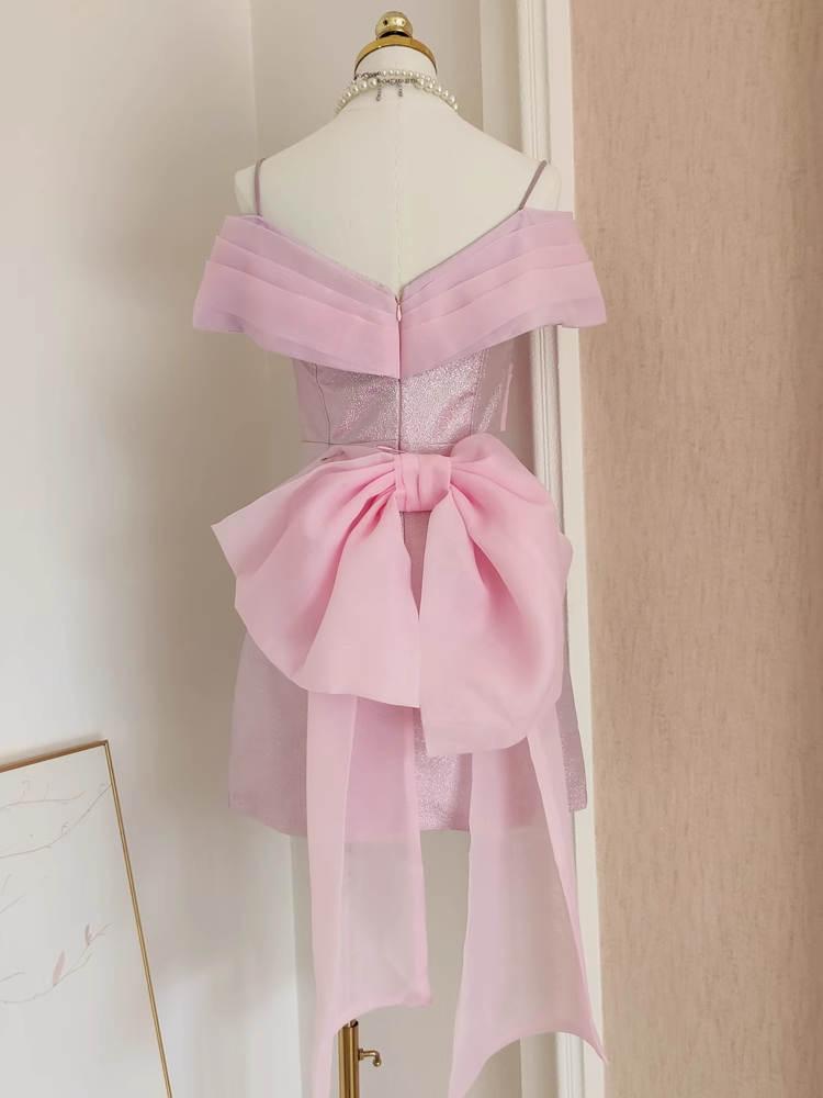 Sexy A Line Spaghetti Straps Pink Ruffles Vacation Dresses Short Sequin Birthday Outfits