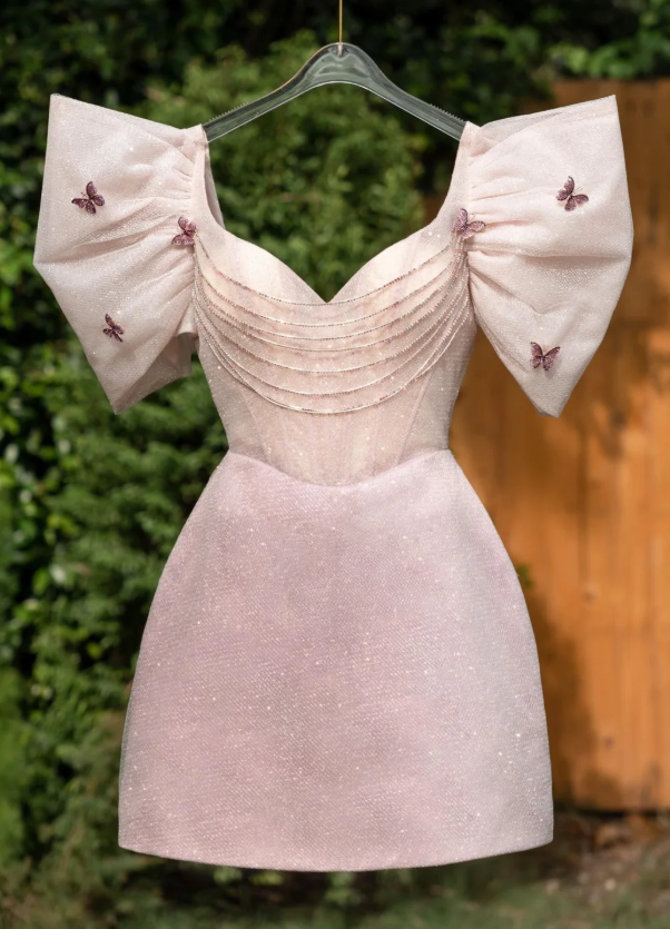 Sweet Pink Tulle Sequins A Line Homecoming Dress Mini Prom Dress