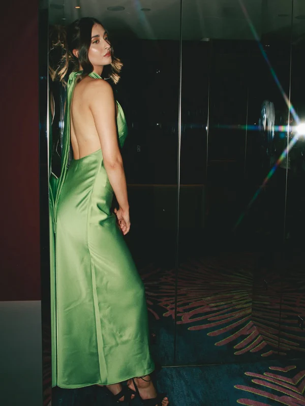Simple Halter Green Satin Backless Evening Dress,Long Party Prom Dress