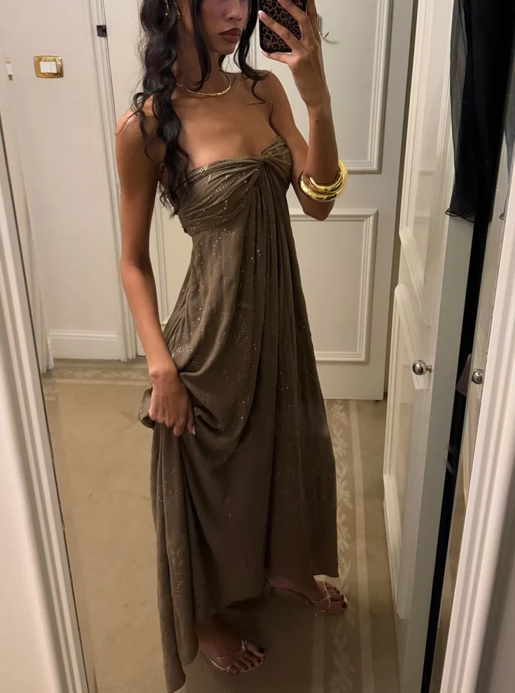 Vintage Matcha Green Strapless Satin Sequin Mermaid Evening Dress Long Birthday Party Gown