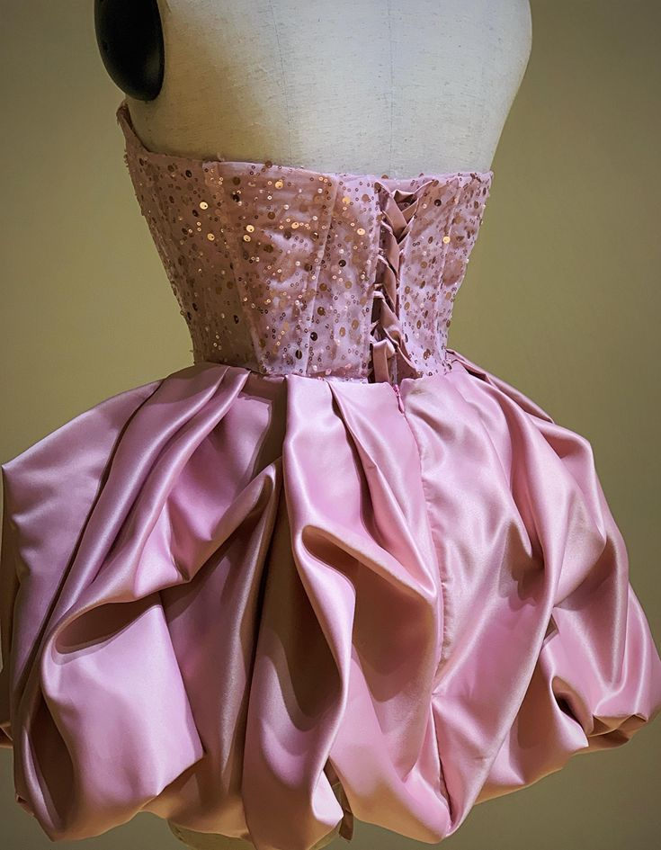 Pretty Strapless Hot Pink Satin Sequin A Line Short Homecoming Dress Formal 20th Birthday Outfits