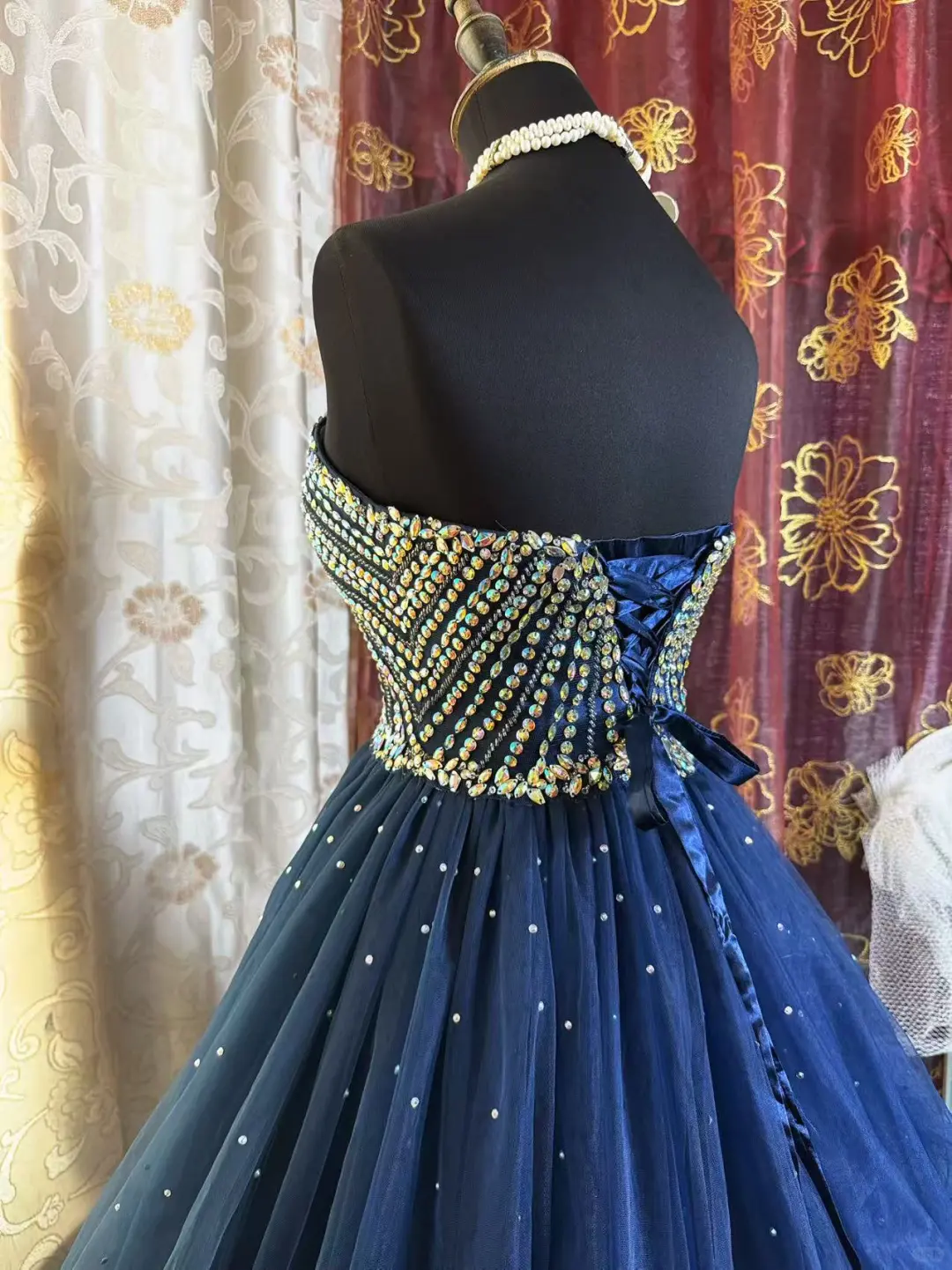 Sparkly Sweetheart Neck Blue Tulle Beaded A Line Short Prom Dress Formal Homecoming Dress