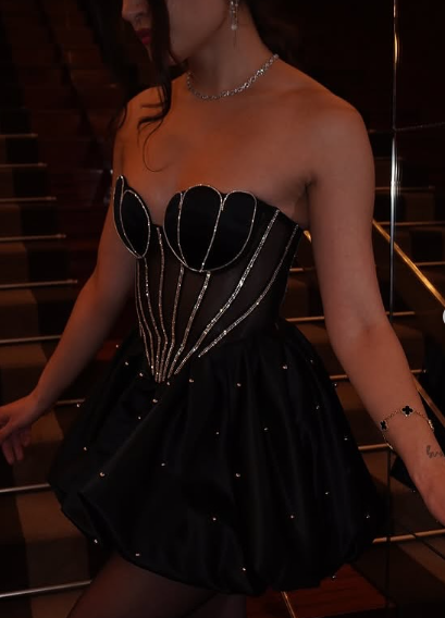 Classy Black Strapless A Line Cocktail Dress Homecoming Dress
