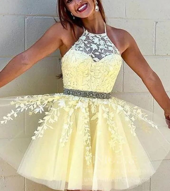 Corset Halter Short Graduation Dress White Lace Cocktail Party Dress for Junior Girls Beaded Belt