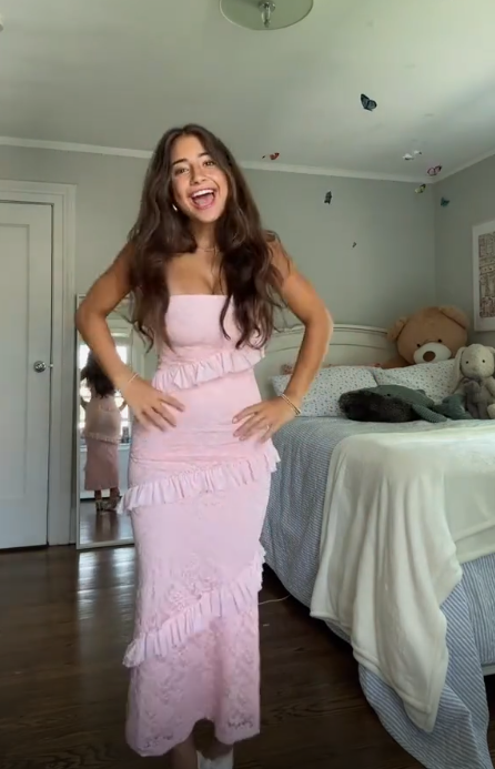 Classy Pink Strapless Lace Ruffles Party Dress Formal Prom Evening Gown