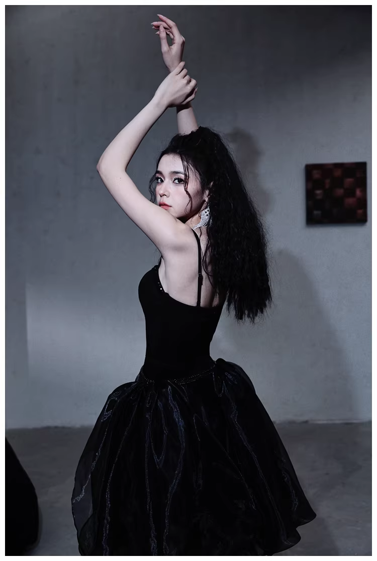 Gorgeous Black Organza Satin Beaded Long Party Dress Birthday Evening Dress