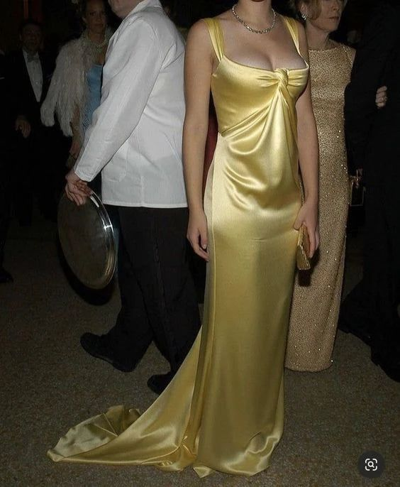 Gorgeous Yellow Straps Satin Long Party Dress Formal Evening Dress Prom Dress