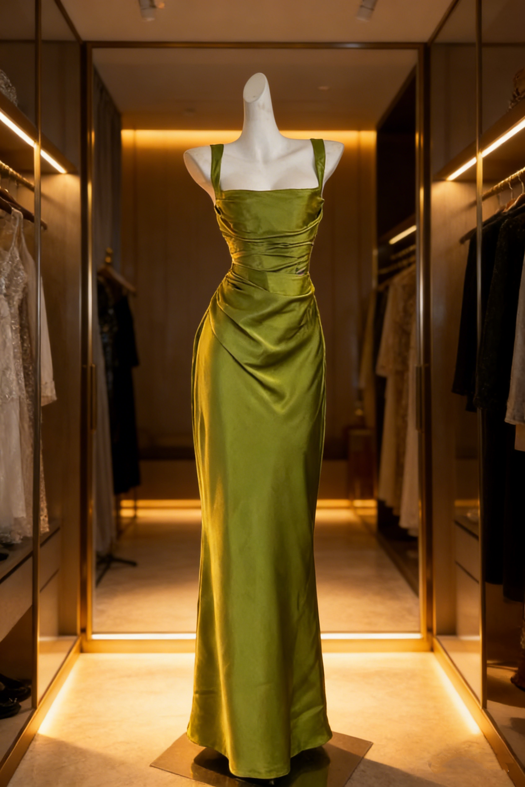 Classy Green Satin Mermaid Long Wedding Guest Dress Formal Birthday Prom Dress Party Dress