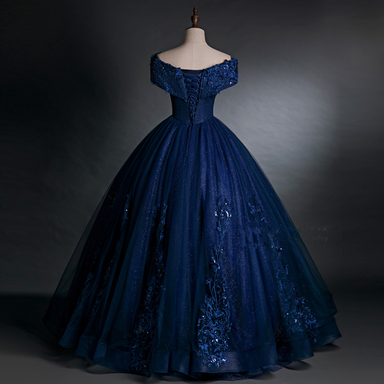 Beautiful Navy Blue Sequins Appliques Beading Quinceanera Dress Sweet 16 Ball Gown