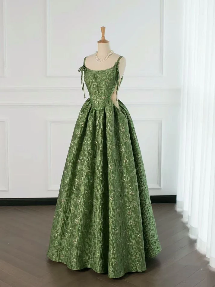 Beautiful Ball Gown Unique Green Long Prom Dress A Line Evening Dress