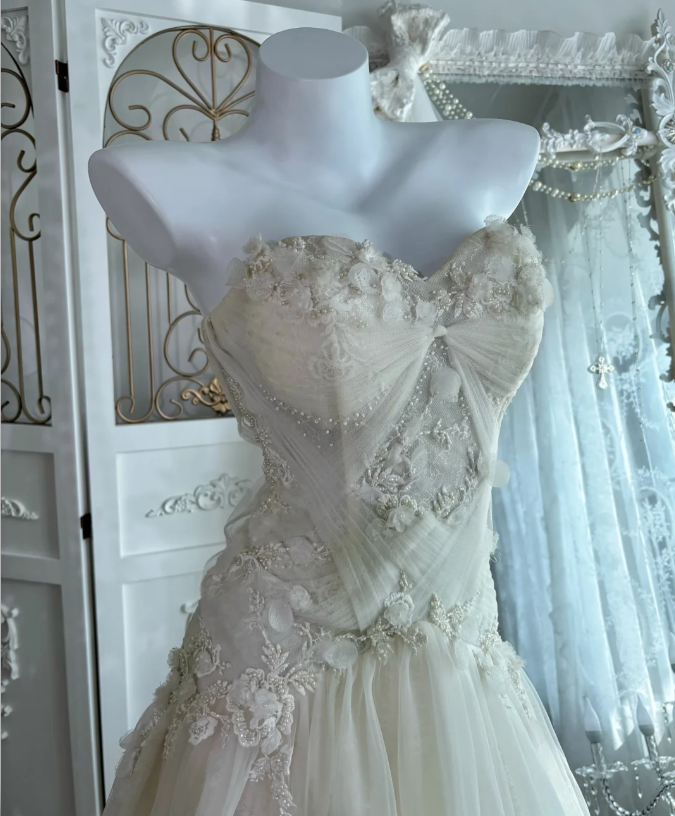 Sweetheart Beige Tulle Prom Party Dress Evening Dress Birthday Dress