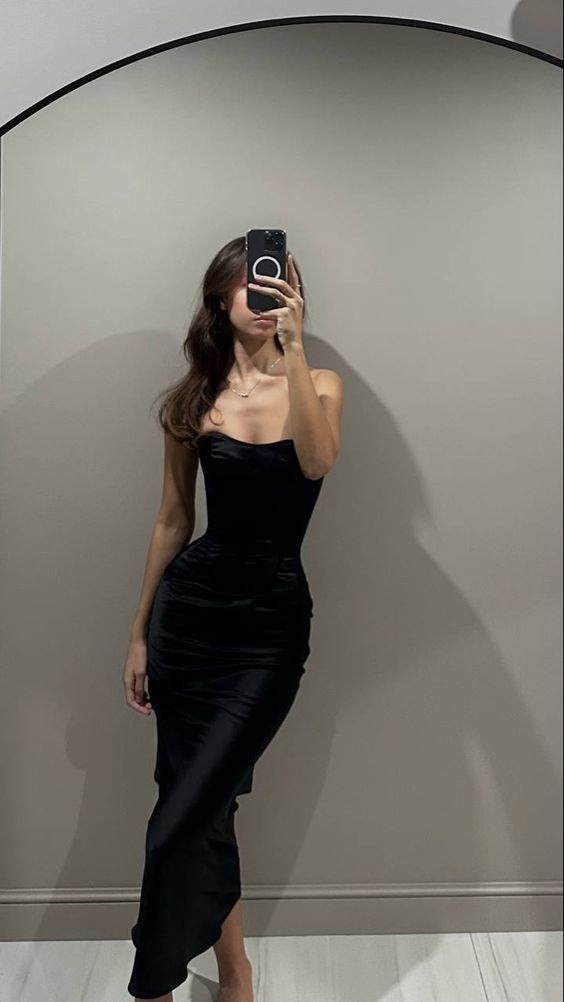 Simple Sheath Black Prom Dress Party Evening Dress