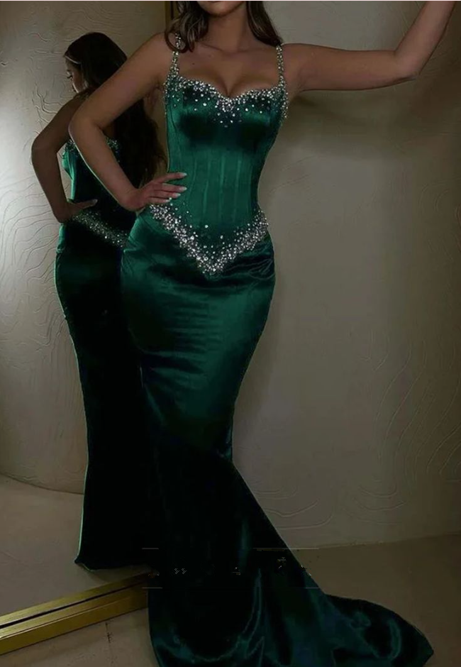 Stylish Red Mermiad Beaded Prom Dress Elegant Party Evening Gown