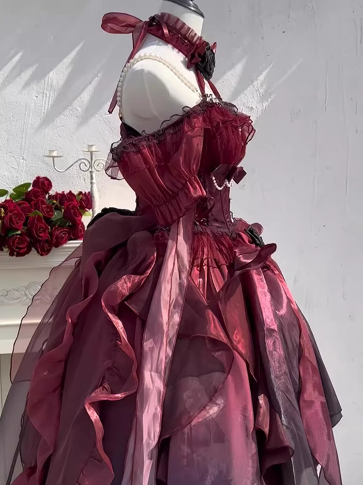 Chic High Low Halter Burgundy Organza Party Birthday Dresses Birthday Outfits
