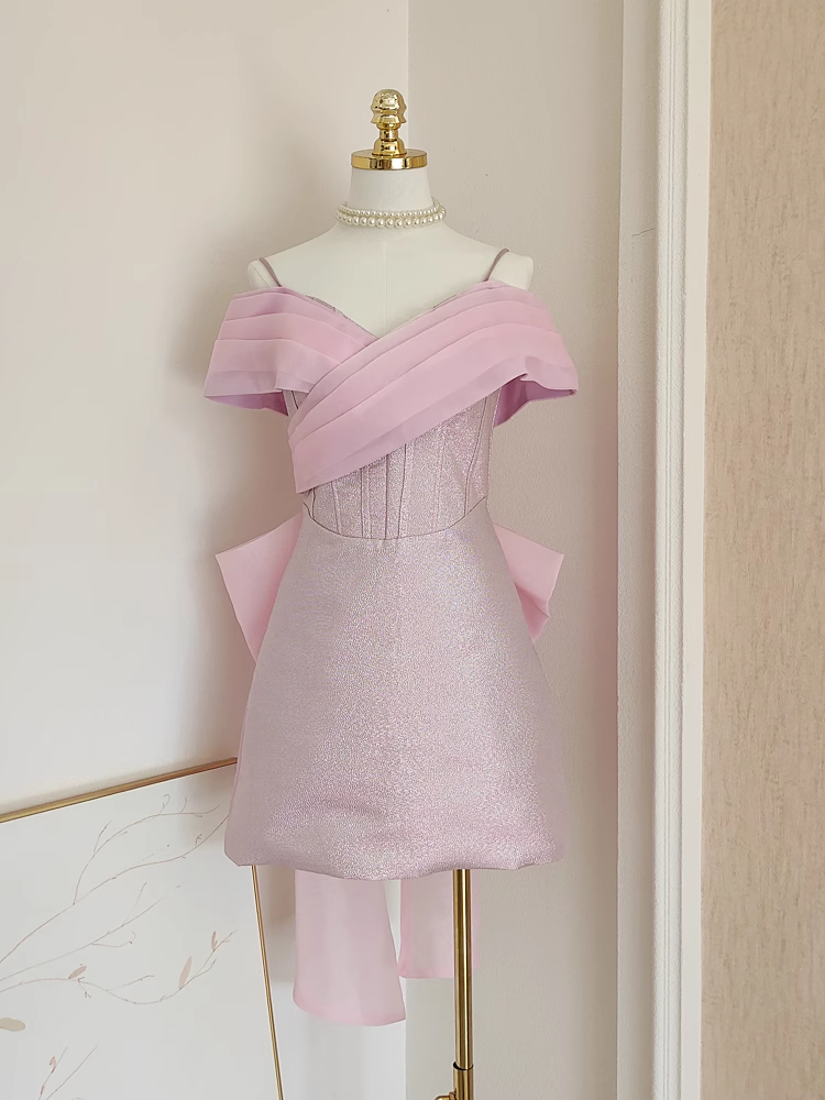 Sexy A Line Spaghetti Straps Pink Ruffles Vacation Dresses Short Sequin Birthday Outfits
