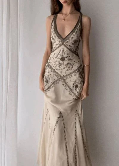 Luxury Champagne Mermaid Beaded Long Prom Dress Evening Dress