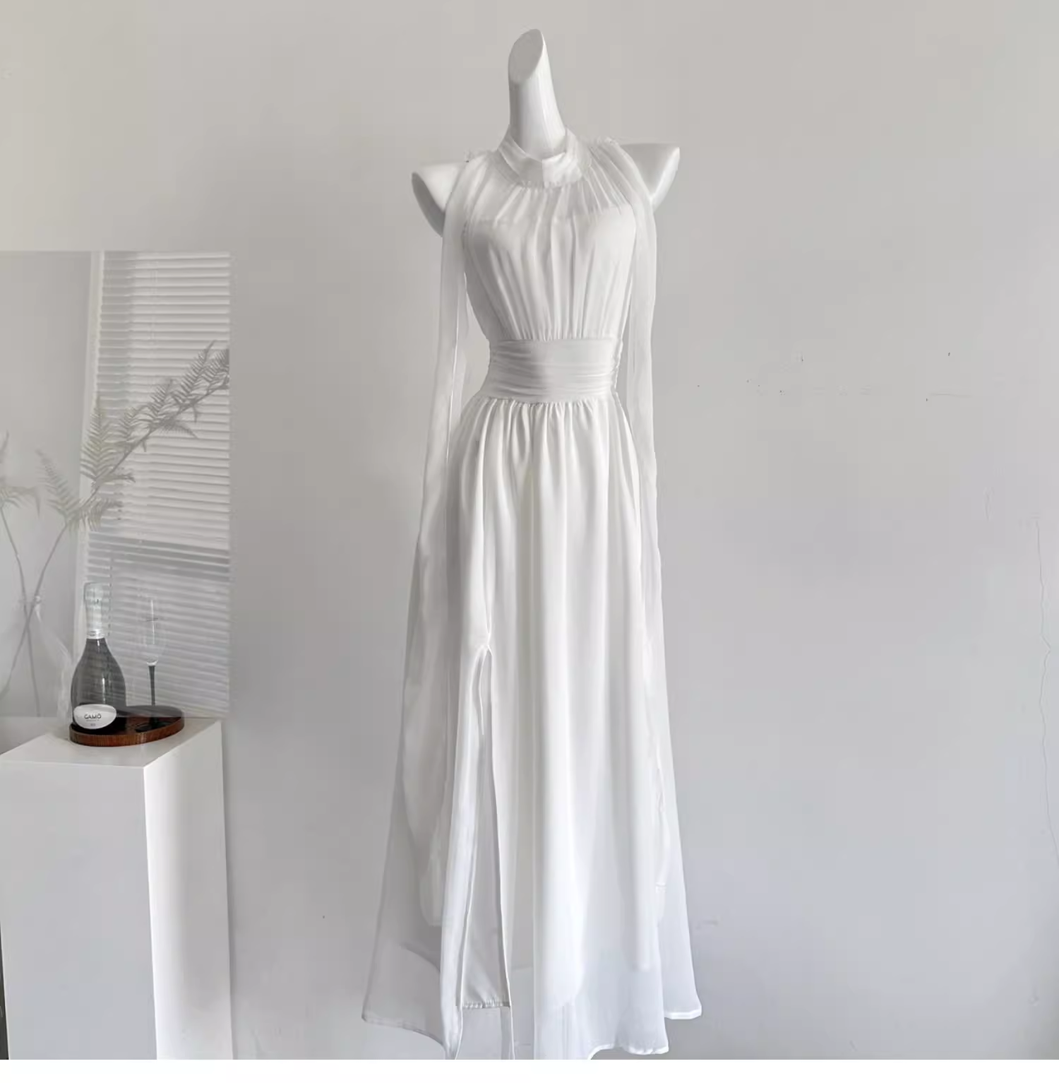 Retro Purple Halter Chiffon Long Vacation Dress Birthday Dress