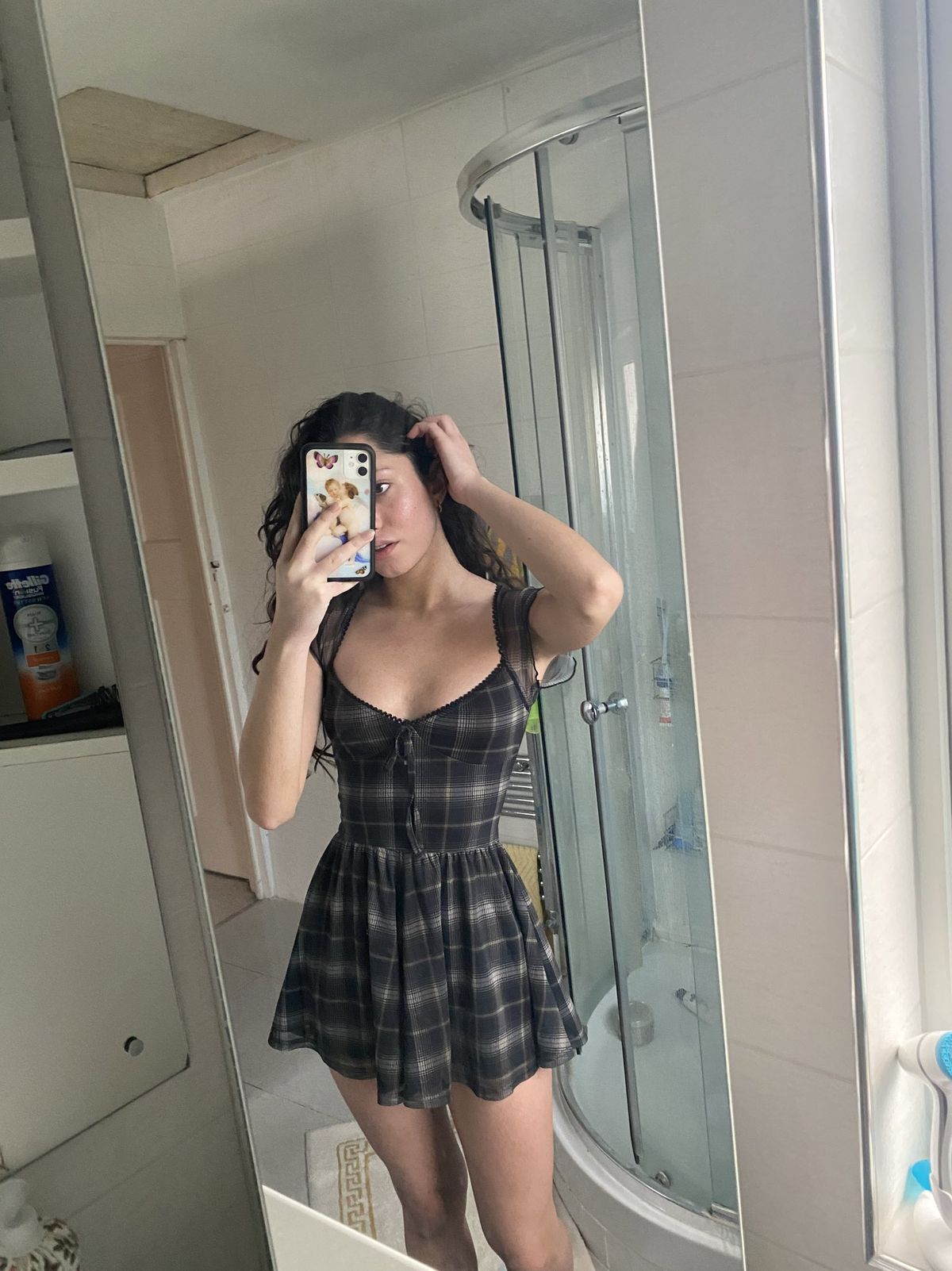 Retro Black Plaid Small Flying Sleeve Waist A-line 17th Birthday Homecoming Dress