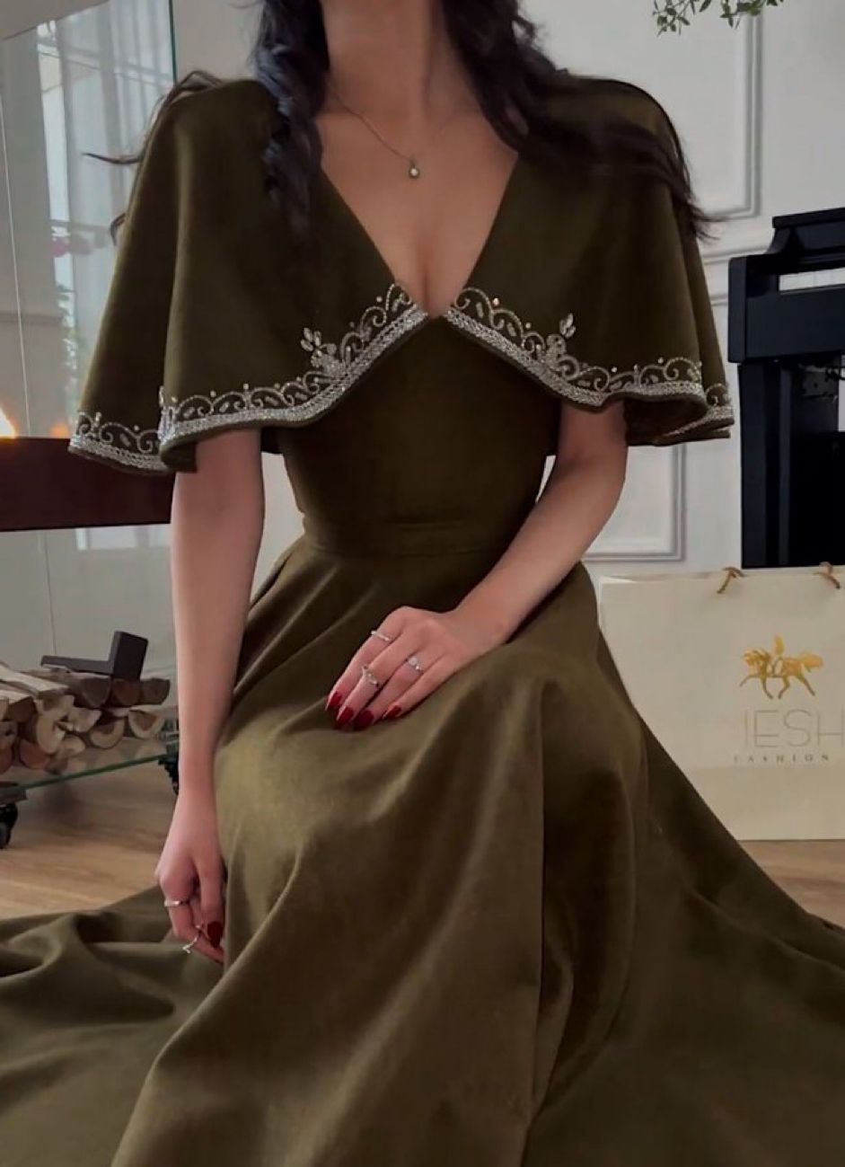Retro Style V Neck Long Prom Dress,Winter Dance Dress