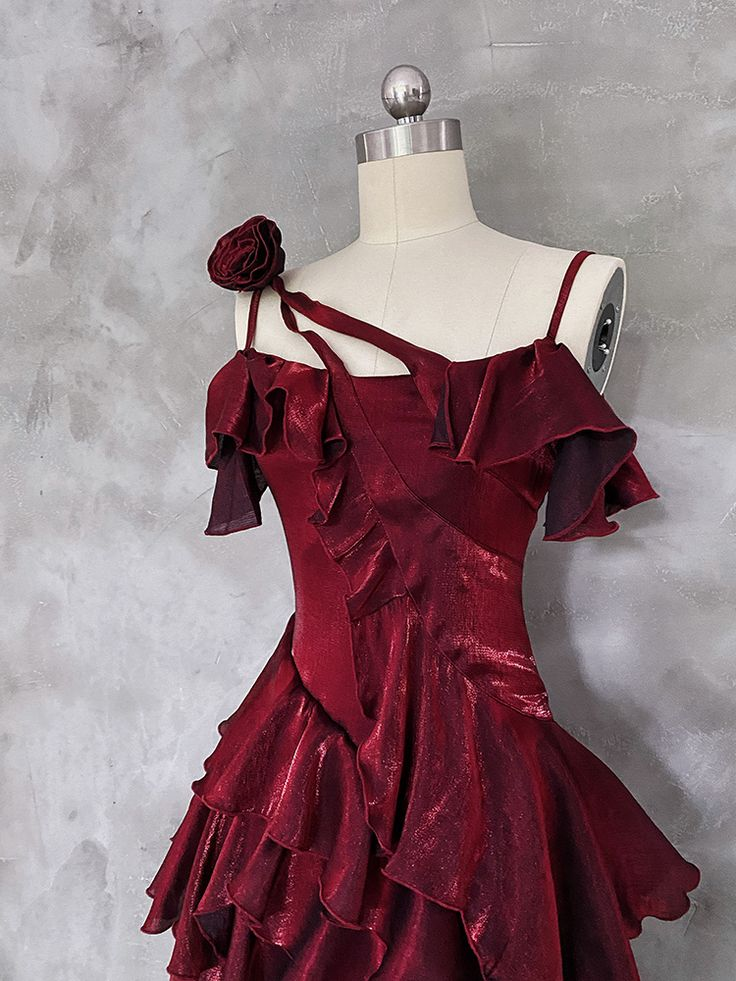 Pretty Asymmetrical Layered Flounce Spaghetti Strap Satin Prom Dress Mermaid Evening Gown