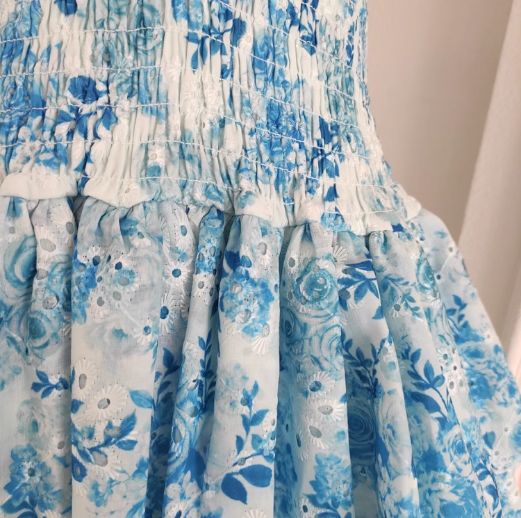 Cute A line Strapless Sleeveless Blue Floral Party Dress Short Birthday Outfits