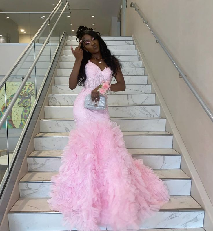 V Neckline Mermaid Tulle Prom Dress Evening Dress Birthday Dress