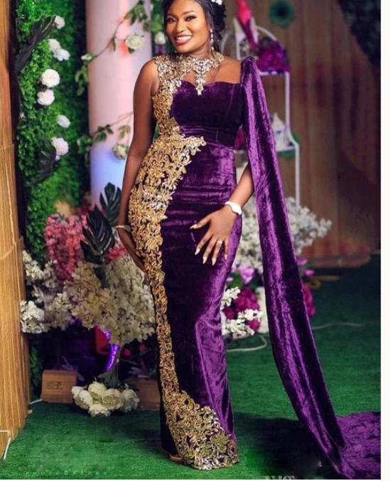 Purple Velvet Mermaid Evening Dress with Shawl