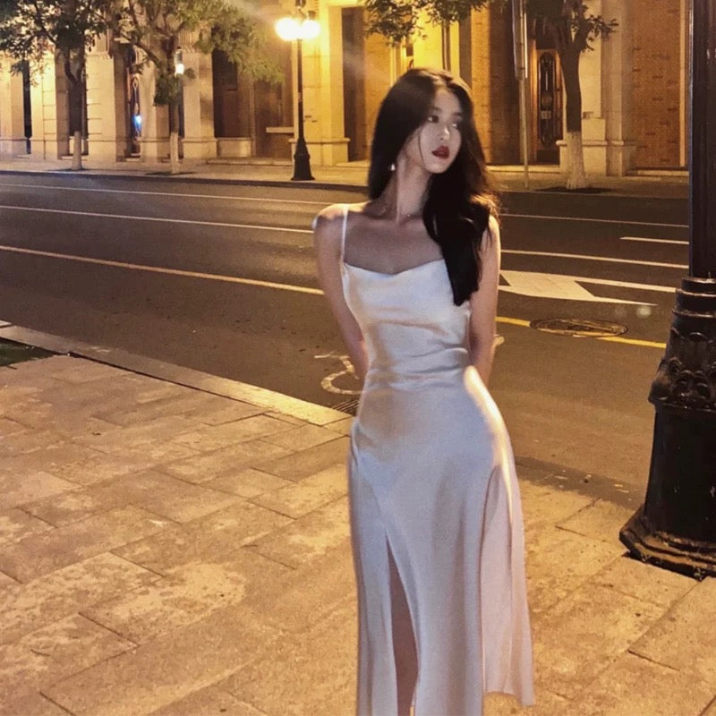 Retro A Line Spaghetti Straps Satin Party Dress Prom Dresses