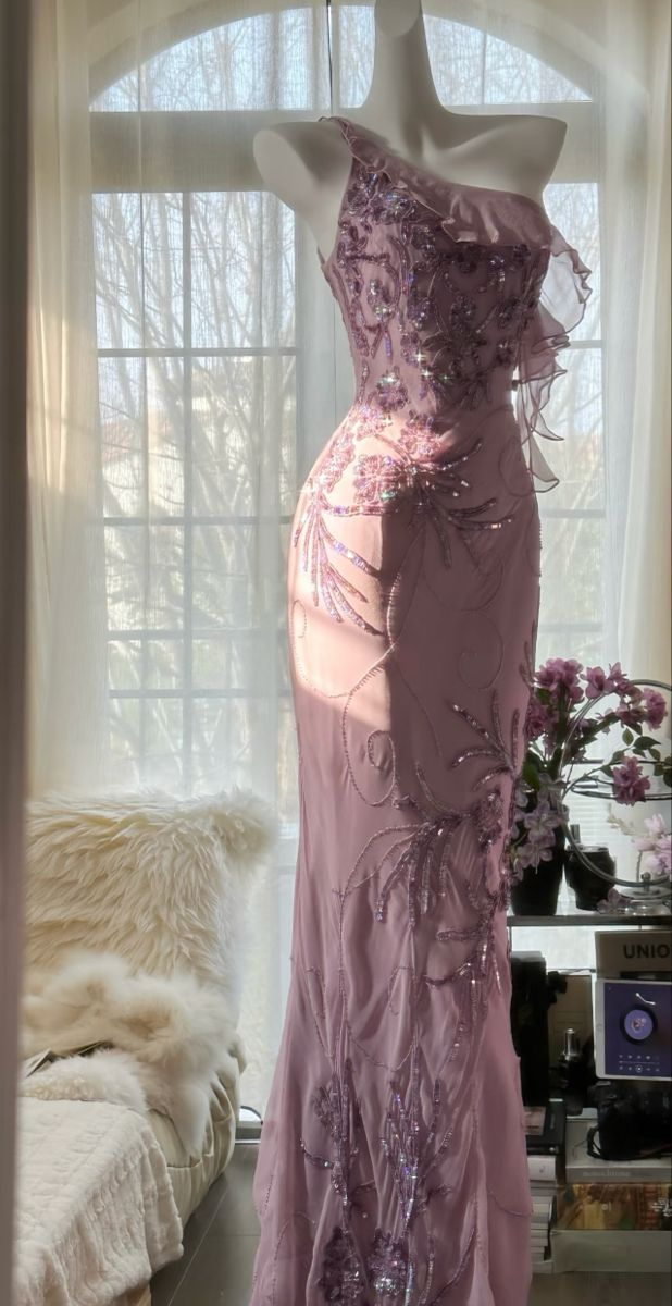 Sexy Purple Beaded Chiffon Prom Dress,One Shoulder Sheath Evening Dress